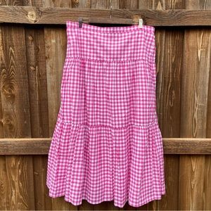 J Crew Pink Gingham Plaid Midi Skirt